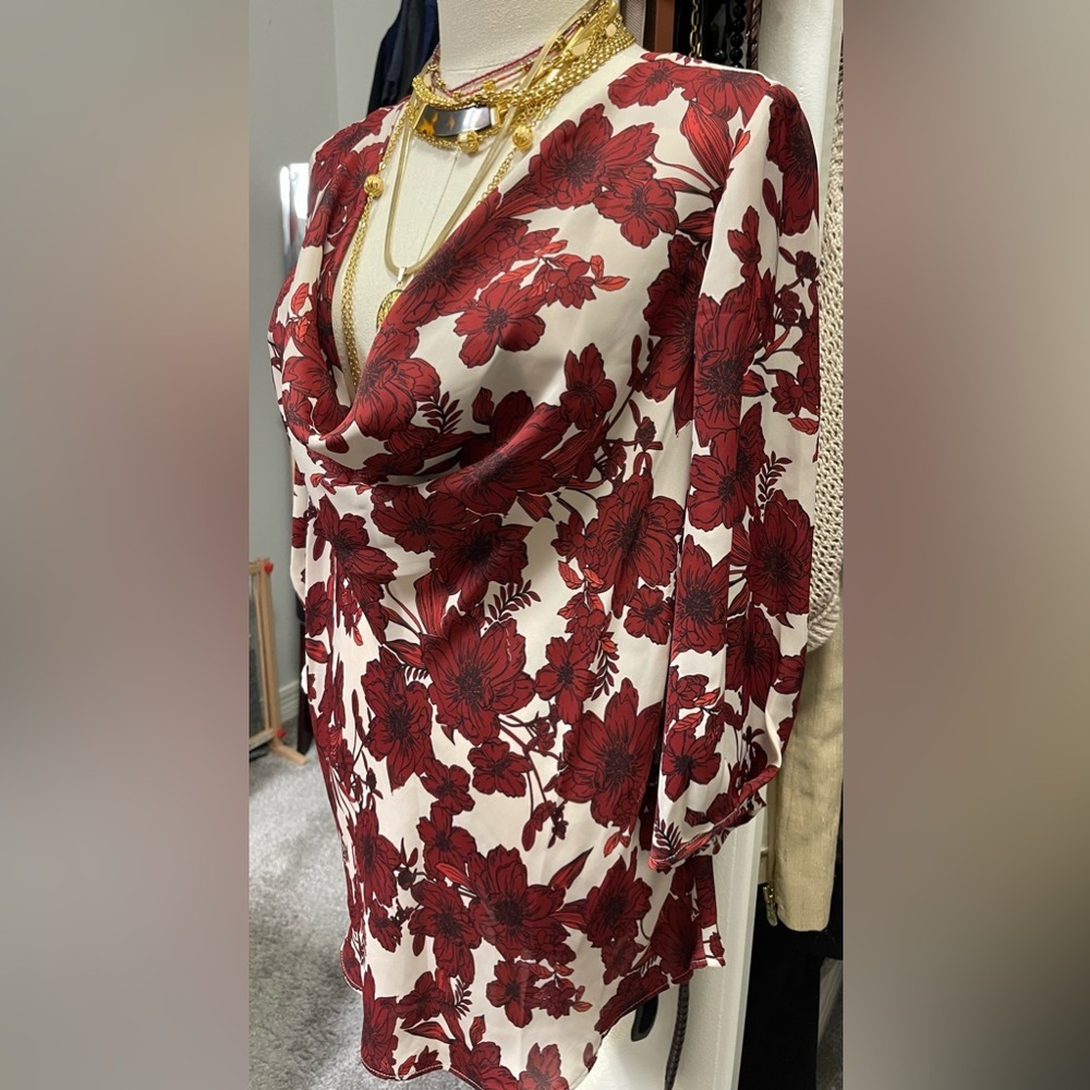Preview. Red flower blouse. size 14.